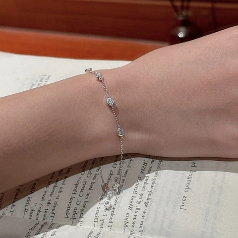 925 Sterling Silver Zirconia Beaded Spacing Bracelet For Women Minimalist Geometric Adjustable Electroplated Jewelry Gift