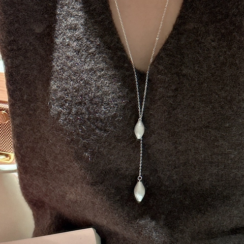 925 Sterling Silver Minimalist Y Shaped Water Drop Pendant Necklace Matte Brushed Long Clavicle Chain For Women Jewelry Gift