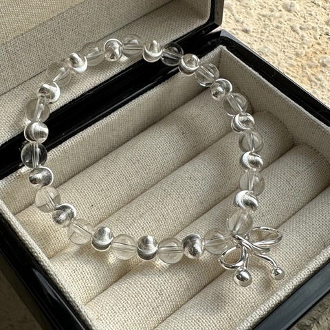 S925 Sterlingsilber Perlenarmband Weißer Kristall Schleife Für Damen Minimalistisches Koreanisches Design Modeschmuck Handkette
