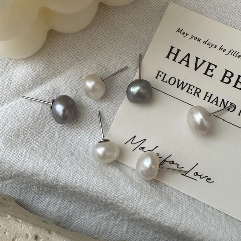 925 Argento Sterling Perle Artificiali Orecchini a Bottone per Donna Stile Coreano Vintage Minimalista Perla Rotonda Gioielli Accessori
