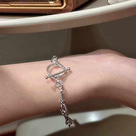 Vintage 925 Sterling Silver Bamboo Joint Toggle Clasp Bracelet For Women Irregular Design Personalized Jewelry Hand Chain Gift
