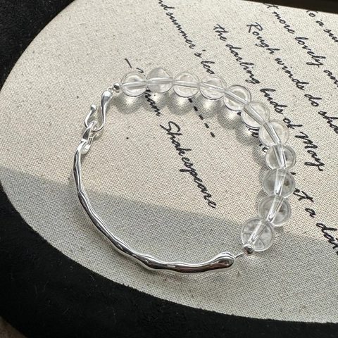 Bracciale Toggle in Argento Sterling 925 con Cristallo Bianco per Donna Design di Nicchia Coreano Texture Martellata Irregolare Gioielli Minimalisti