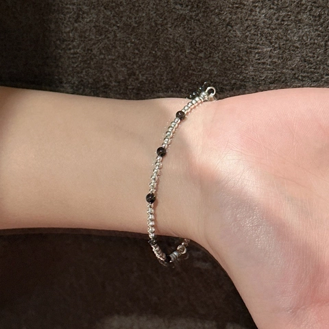 Pulsera Retro de Plata de Ley 925 con Cuentas de Ágata Negra para Mujer Diseño de Nicho Estilo Coreano Colgante de Corazón