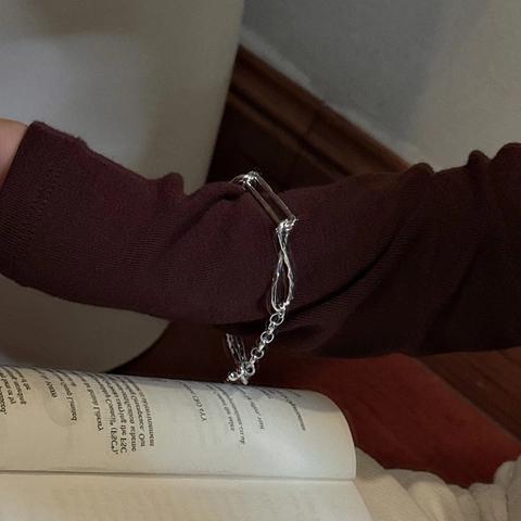 Bracciale in Argento Sterling 925 Con Nodo per Donna Minimalista Geometrico Irregolare Con Chiusura a T Bracciale Gioielli