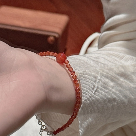 Minimalistisches Rotes Achat Perlenarmband 925 Sterlingsilber Verschluss Verlängerungskette Vintage Koreanischer Schmuck Für Damen