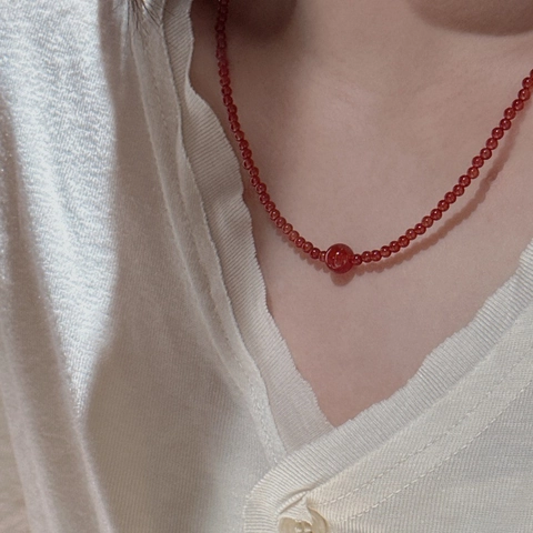 S925 Sterlingsilber Rote Achat Perlenkette Koreanischer Stil Minimalistische Schlüsselbeinkette Für Damen Nischenschmuck