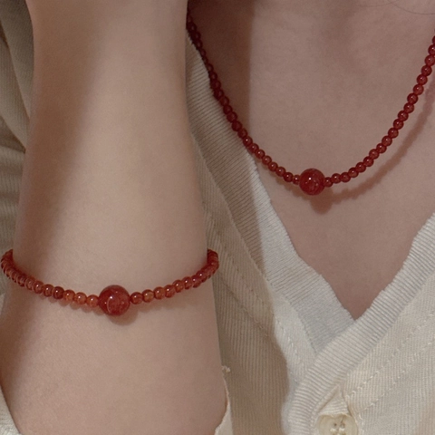 Minimalistisches Rotes Achat Perlenarmband 925 Sterlingsilber Verschluss Verlängerungskette Vintage Koreanischer Schmuck Für Damen
