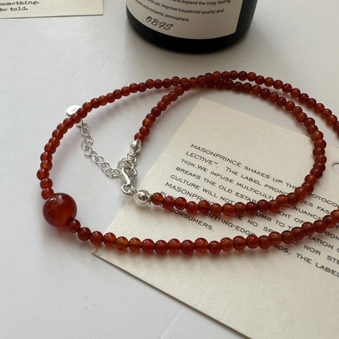 S925 Sterlingsilber Rote Achat Perlenkette Koreanischer Stil Minimalistische Schlüsselbeinkette Für Damen Nischenschmuck
