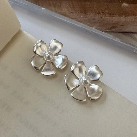925 Sterlingsilber Blumen Ohrstecker Mit Künstlicher Perle Matt Finish Minimalistisch Retro Koreanischen Stil Ohrringe Für Damen Schmuck Geschenk