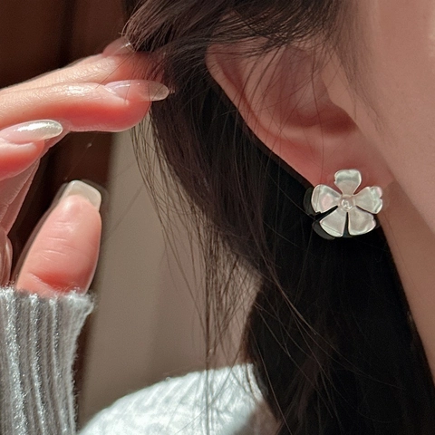 925 Sterlingsilber Blumen Ohrstecker Mit Künstlicher Perle Matt Finish Minimalistisch Retro Koreanischen Stil Ohrringe Für Damen Schmuck Geschenk