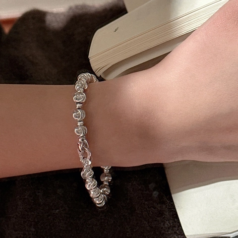 925 Sterlingsilber Spiraltextur Rundperlen Armband Mit Strass Hufeisenschnalle Minimalistischer Retro Schmuck Damen