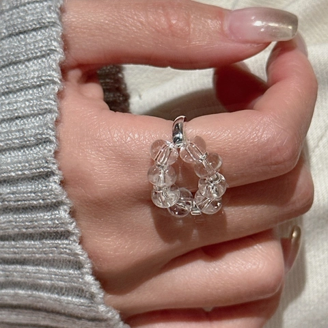 925 Sterlingsilber Bergkristall Perlen Offener Ring Für Damen Koreanischer Stil Einfacher Minimalistischer Verstellbarer Ring