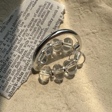 925 Sterlingsilber Bergkristall Perlen Offener Ring Für Damen Koreanischer Stil Einfacher Minimalistischer Verstellbarer Ring