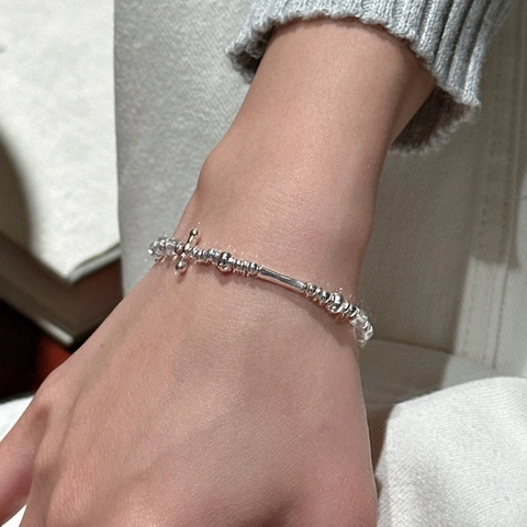 Bracciale Perline Croce In Argento Sterling S925 Per Donna Perle Di Cristallo Bianco Catena Regolabile Gioielli Vintage Minimalisti