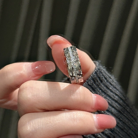 S925 Sterling Silver Adjustable Open Ring With Zirconia Simple Korean Crushed Ice Texture Ring For Women Fashion Jewelry
