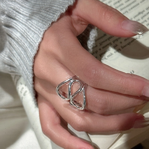 Bague Ouverte Réglable en Argent Sterling S925 pour Femme Minimaliste Multi-Couches Ondulée Irrégulière Design de Niche Bijoux
