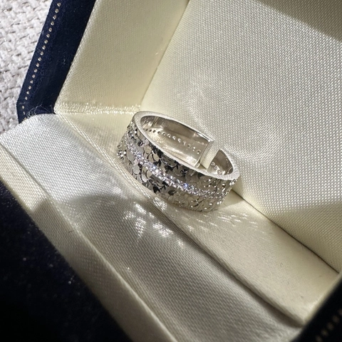 S925 Sterling Silver Adjustable Open Ring With Zirconia Simple Korean Crushed Ice Texture Ring For Women Fashion Jewelry