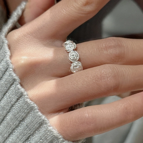 Vintage S925 Sterlingsilber Rose Blume Offener Ring Für Damen Minimalistisch Matt Verstellbar Individueller Koreanischer Stil Schmuck