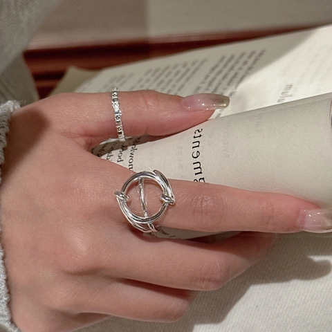 S925 Sterling Silver Minimalist Ring For Women Korean Style Entwined Knot Adjustable Open Finger Ring Fashion Jewelry