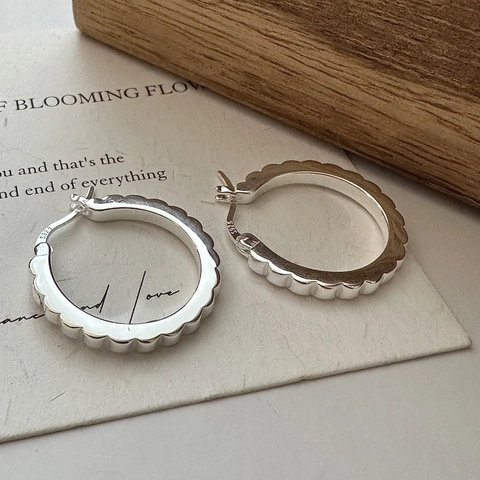 Orecchini a Cerchio in Argento Sterling 925 a Ingranaggio per Donna Minimalista Bordo Festonato Geometrici Tondi Gioielli Regalo