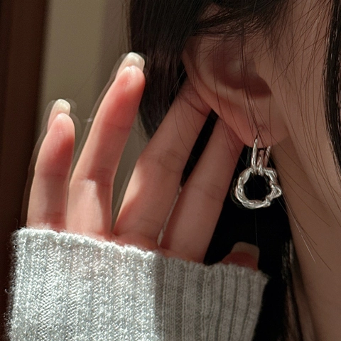 Orecchini in Argento Sterling S925 Con Texture a Croce Intrecciata per Donna Orecchini Geometrici Stile Coreano Minimalista Vintage