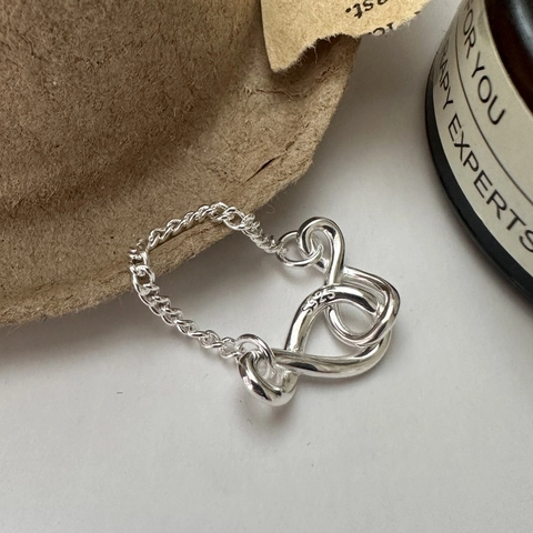 Anillo de Cadena con Nudo de Infinito de Plata de Ley 925 para Mujer Joyería de Dedo Minimalista Estilo INS