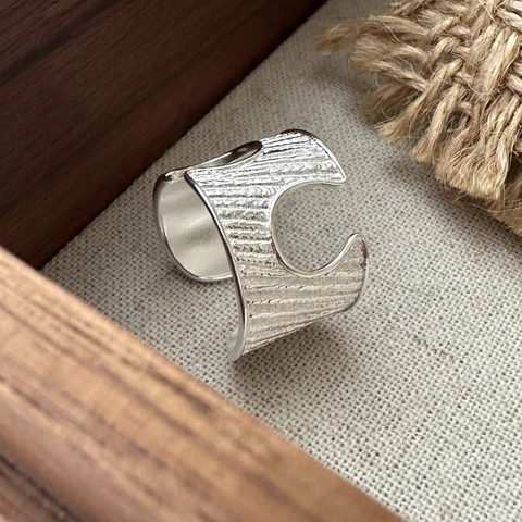 S925 Sterling Silver Irregular Texture Ring For Women Niche Design Adjustable Open Ring Geometric H Hollow Finger Ring Fashion Retro Jewelry