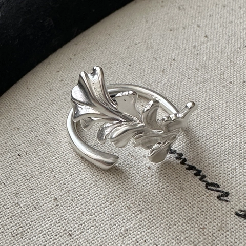 S925 Sterling Silber Blatt Zweig Offener Ring Für Damen Vintage Matt Finish Verstellbarer Fingerring Nischendesign Schmuck Geschenk