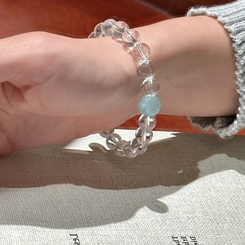 S925 Sterling Silver Aquamarine Clear Quartz Beaded Bracelet For Women Niche Design Korean Vintage Style Hand Jewelry