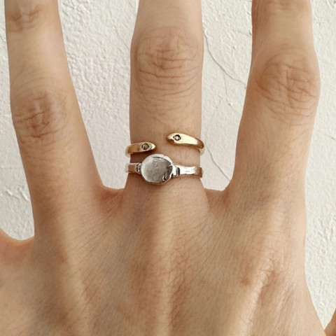 Anello a Sigillo Martellato in Argento Sterling 925 Vintage Per Donna Minimalista Distressed Geometrico Irregolare Gioielli Regalo