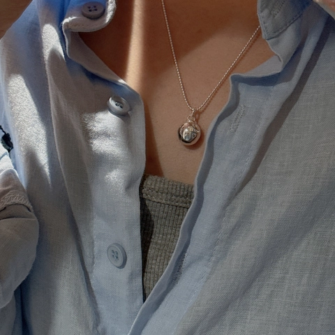 Collana con Pendente a Sfera in Argento Sterling S925 per Donna Stile Coreano Vintage Incisione a Cuore Catena a Sfere Gioielli