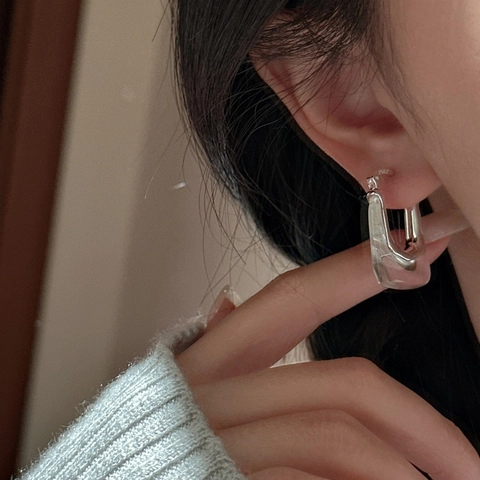 Boucles d'Oreilles Créoles en Forme de U en Argent Sterling 925 Minimalistes Avec Pendentif en Résine Transparente Style Géométrique Vintage