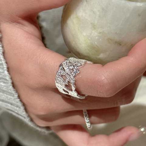 S925 Sterlingsilber Unregelmäßige Geschmolzene Textur Offener Ring Für Damen Minimalistische Nische Design Schmuck Geschenk