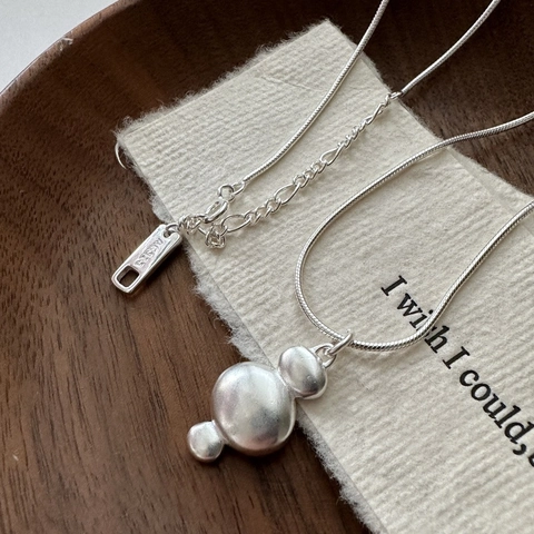 Collana con Ciondolo Organico in Argento Sterling 925 Minimalista Opaco Irregolare Geometrico Catena a Serpente Gioielli