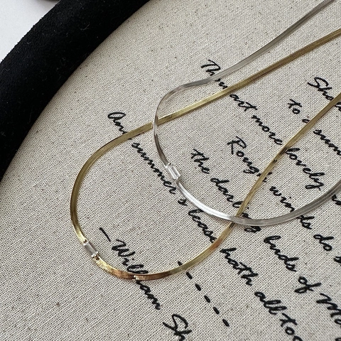 925 Sterlingsilber Koreanisch Minimalistisch Rechteckige Strass Anhänger Halskette Galvanisierte Schlangenkette Schlüsselbeinkette Damen Schmuck
