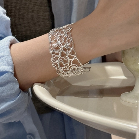925 Sterlingsilber Unregelmäßige Ausschnitt Linie Armreif Für Damen Koreanische Minimalistische Retro Künstlerische Offene Armband