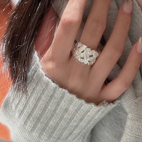 925 Sterling Silver Woven Texture Open Ring Vintage Matte Niche Design Minimalist Heavy Duty Band Ring For Women Fashion Jewelry
