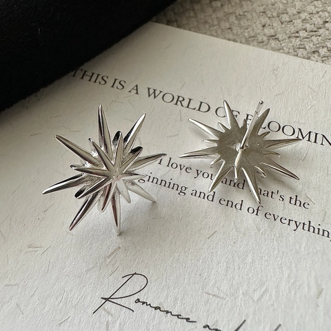 S925 Sterling Silver Starburst Stud Earrings Vintage Minimalist Geometric Sunburst Earrings For Women Niche Design Jewelry