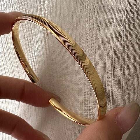 S925 Sterlingsilber Vergoldet Armreif Minimalistisch Wellenmuster Koreanischen Vintage Stil Unregelmäßige Geometrische Offene Armband
