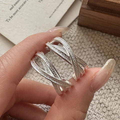 925 Sterling Silber Crossover Ohrstecker Für Damen Retro Matte Textur Geometrische Strass Eingelegt Personalisierter Schmuck