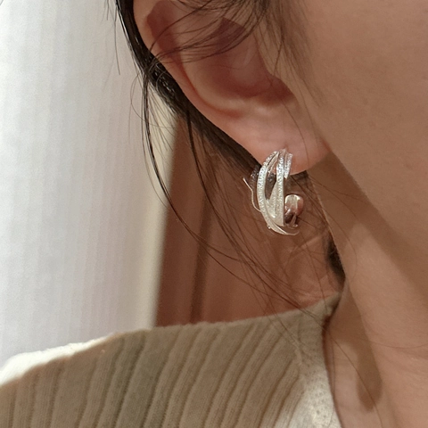 925 Sterling Silber Crossover Ohrstecker Für Damen Retro Matte Textur Geometrische Strass Eingelegt Personalisierter Schmuck