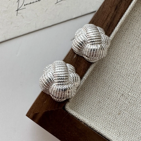 Orecchini a Bottone in Argento Sterling S925 per Donna Minimalista Trama Intrecciata Nodo Palla Geometrica Gioielli