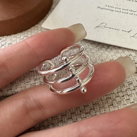 Minimalistisch 925 Sterling Zilver Meerlagig Open Ring Voor Dames Verstelbaar Kraal Ontwerp Mode Sieraden Elegante Vingerring