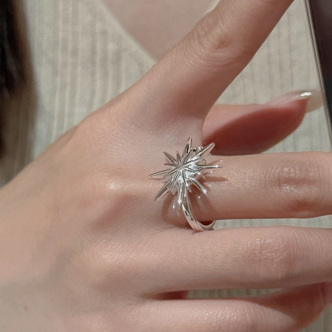 925 Sterlingsilber Sternenstrahl Offener Ring Vintage Minimalistisch Strahlender Stern Verstellbarer Ring Für Damen Nischenschmuck