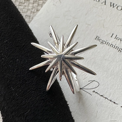 925 Sterlingsilber Sternenstrahl Offener Ring Vintage Minimalistisch Strahlender Stern Verstellbarer Ring Für Damen Nischenschmuck