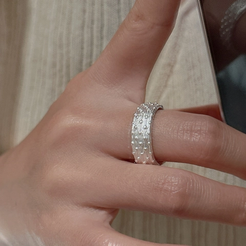 925 Sterling Zilveren Ring Voor Dames Gekorrelde Textuur Reliëfpatroon Minimalistische Vintage Stijl Verstelbare Ring