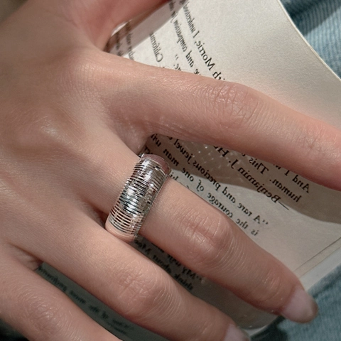 S925 Sterlingsilber Offener Ring Für Damen Nischen-Design Minimalistisch Retro Gestreifte Textur Verstellbarer Ring Schmuck Geschenk