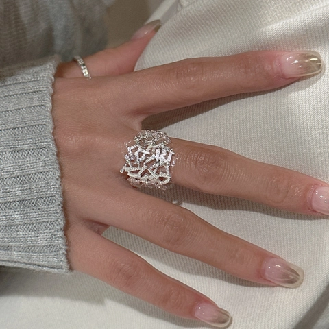 Vintage 925 Sterlingsilber Unregelmäßiger Geometrischer Hohlring Für Damen Minimalistisch Offener Verstellbarer Ring Schmuck Geschenk