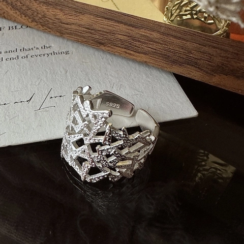 Vintage 925 Sterlingsilber Unregelmäßiger Geometrischer Hohlring Für Damen Minimalistisch Offener Verstellbarer Ring Schmuck Geschenk