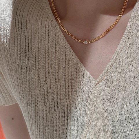 Collar de Plata de Ley 925 con Circonia Retro Minimalista Cadena de Eslabones Collar de Clavícula para Mujer Joyería de Moda